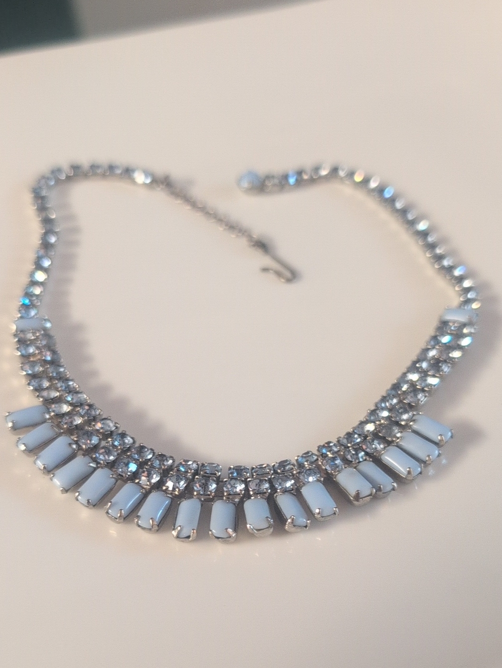 Vintage 1950's Unsigned Beauty Opalescent Baguette And Rhinestone Fringe Chocker